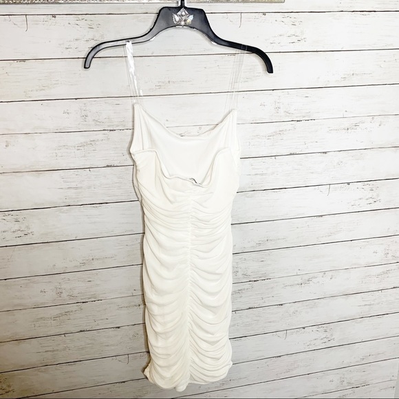 NWOT Fashion Nova White Ruched Mesh Behavior Mini Cocktail Bachelorette Dress - Picture 7 of 10